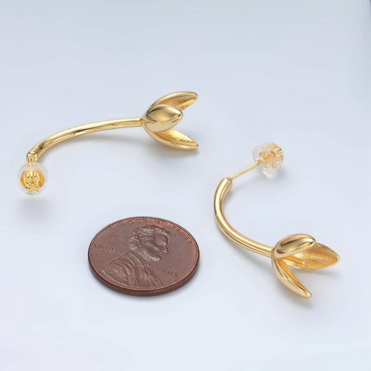 24K Gold Filled Flower Tulip Drop Stud Earrings | Q386