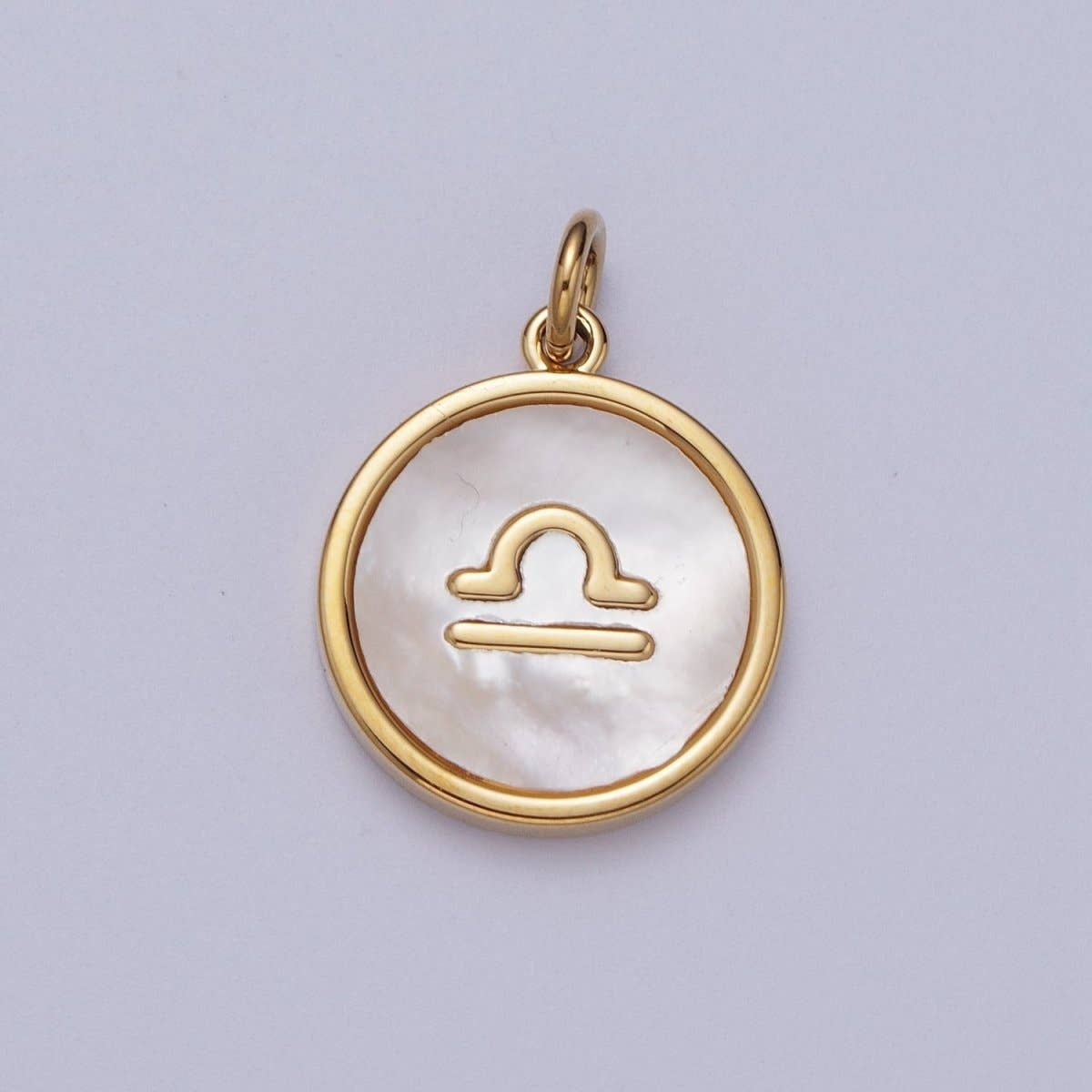 24K Gold Filled Zodiac Signs Shell Pearl Round Coin Charm Astrology Jewelry Making | A-A1367-A-A1372
