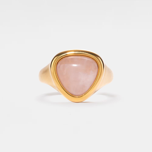 Pink Rose Quartz Natural Crystal Ring