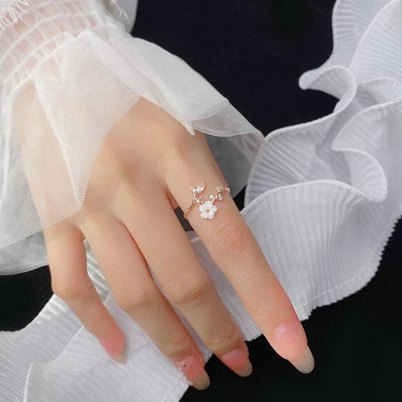 Mother of Pearl Flower Stacking Ring