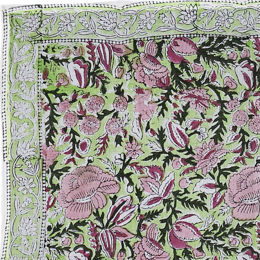 Spring Rose Garden - Block Printed Cotton Bandana (KK1556)