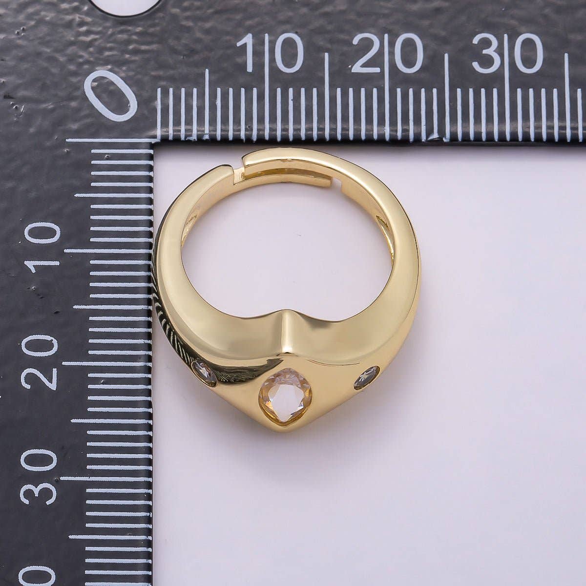 16K Gold Filled Clear Marquise CZ Dotted Chevron Signet Adjustable Ring | Rings-00122