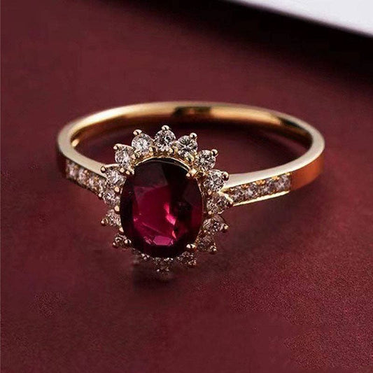 Oval Cut Garnet Flower Statement Ring