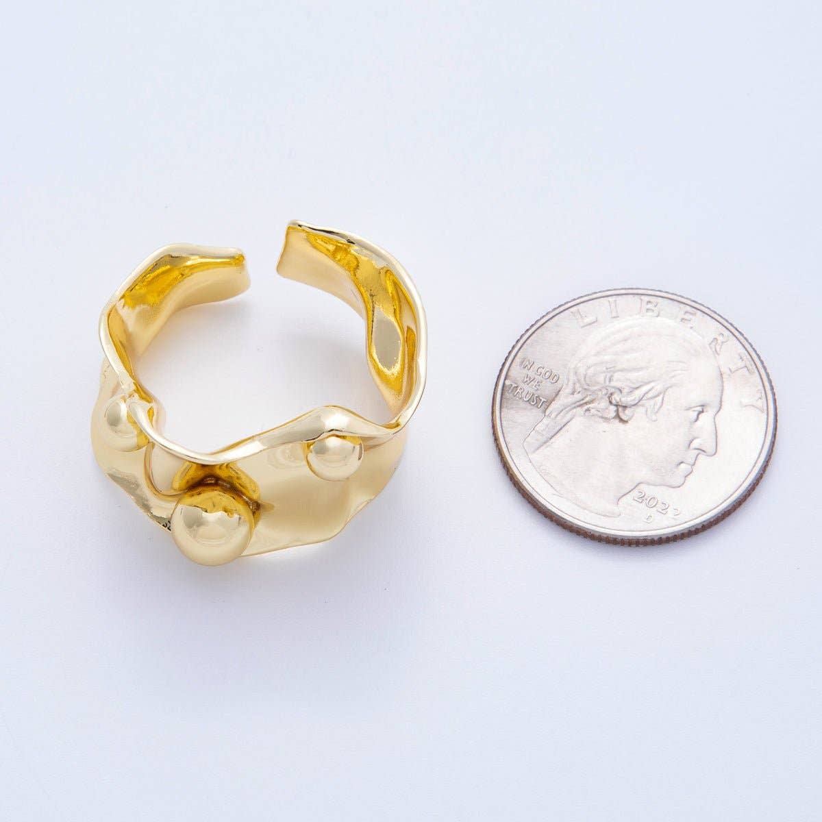 16K Gold Filled Round Ball Hammered Wide Band Ring | Rings-00040