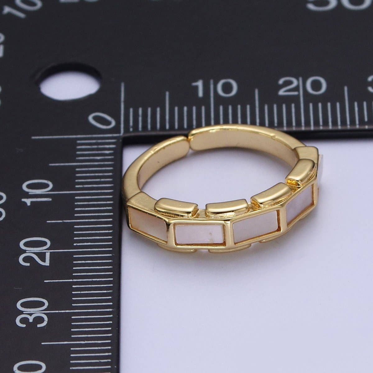 24K Gold Filled Shell Baguette Bar Stacking Adjustable Ring | S-369