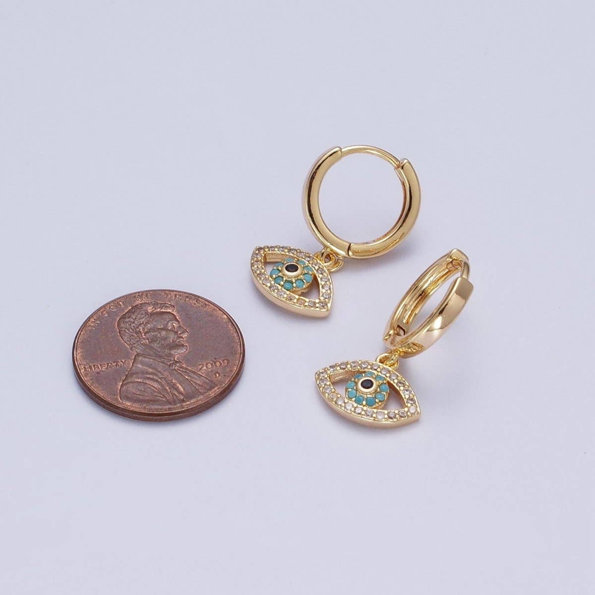 Evil Eye Charm Hoop Earrings Gold | Small Gold Hoops Huggie Earrings 16K Gold Filled Earring AD-066