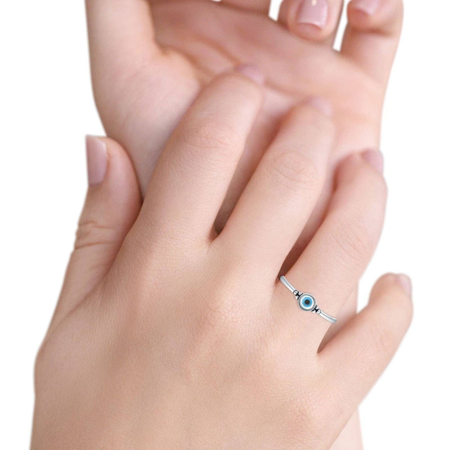 Round Mother Of Pearl Evil Eye Oxidized Ring