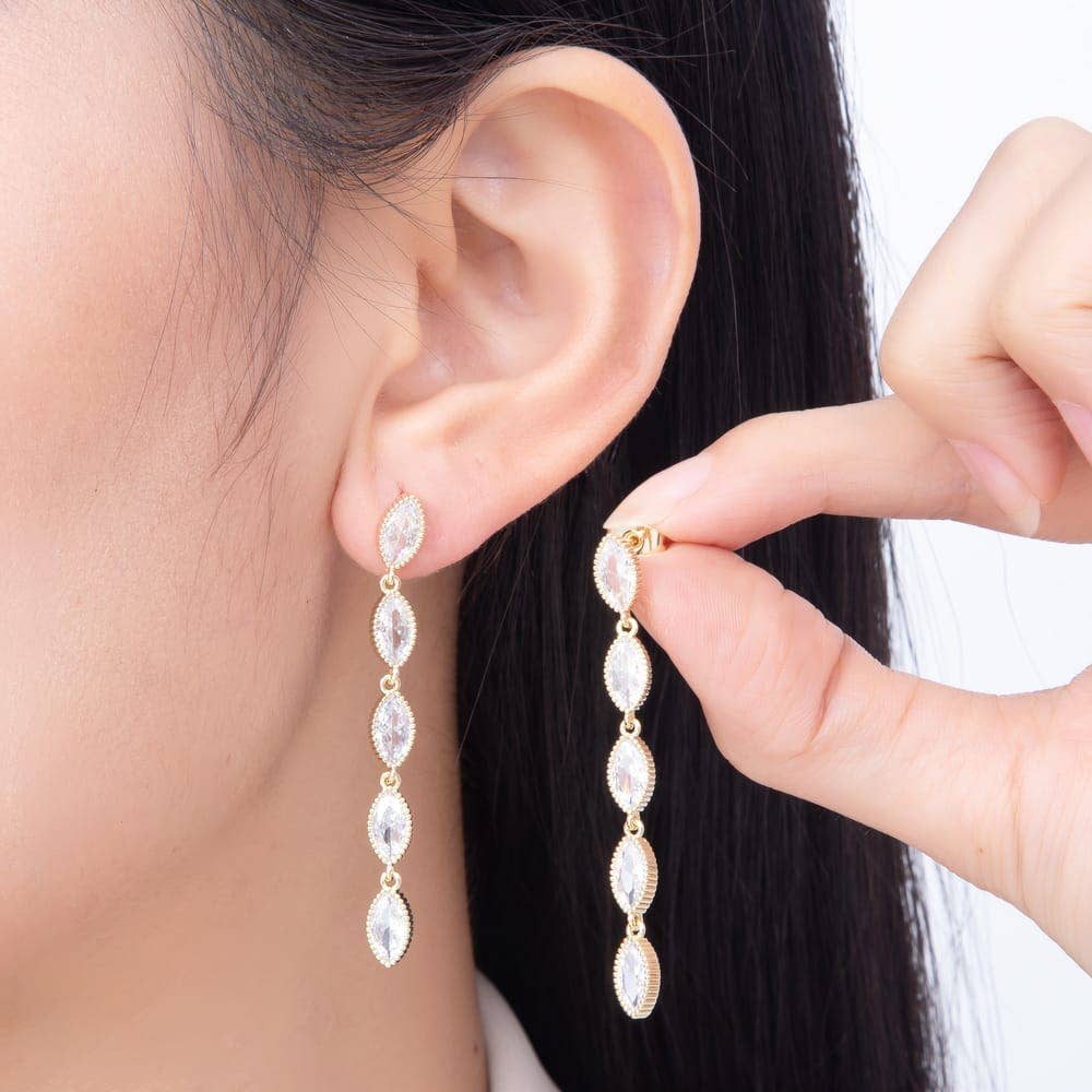 16K Gold Filled 53mm Marquise CZ Statement Dangle Drop Earrings| Earrings-00938