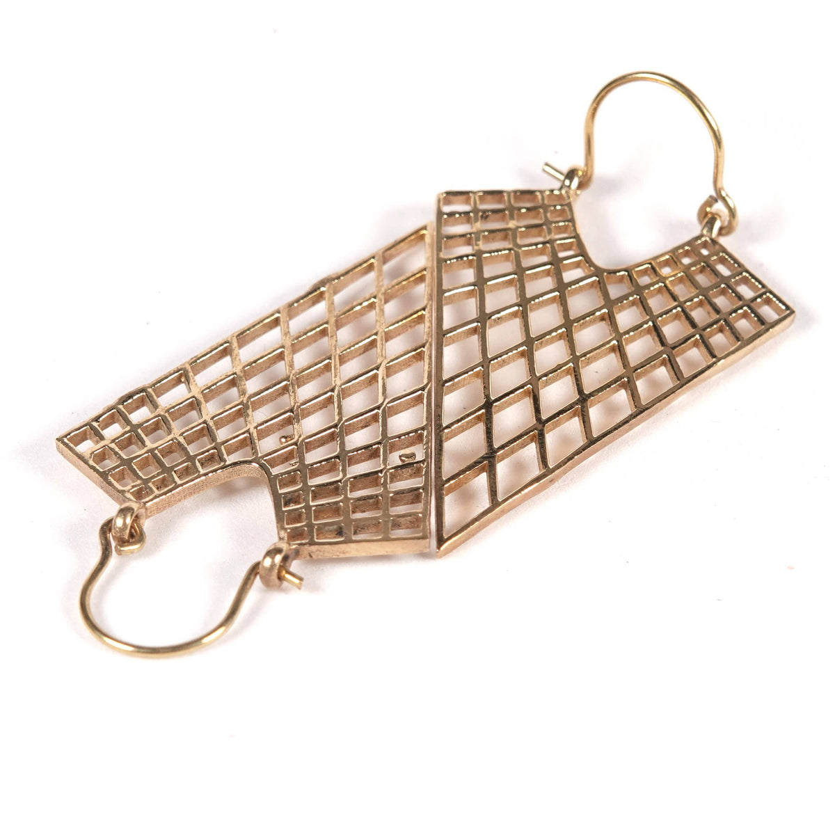 Triangular Mesh Earrings of Golden and Silver Color