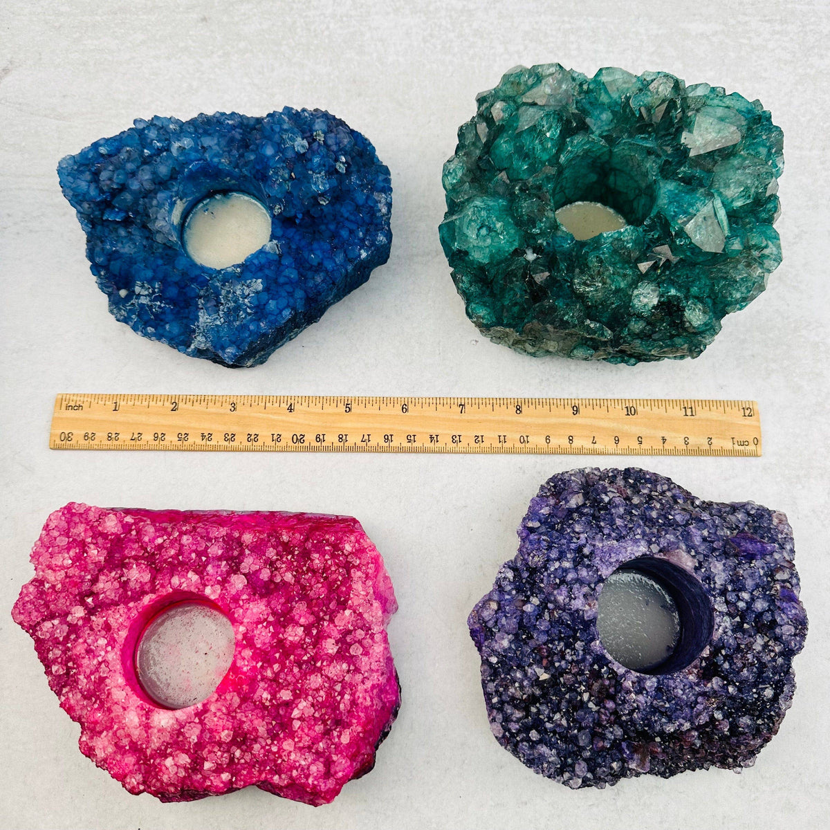 Crystal Cluster Candle Holder with Dyed Quartz