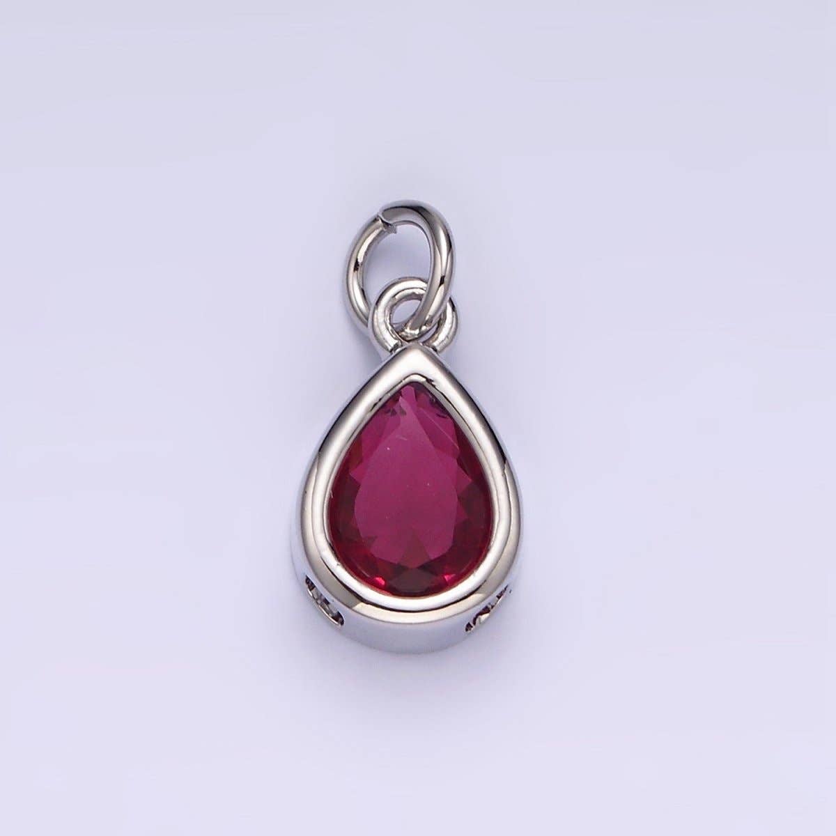 14K Gold Filled 15mm Personalized Birthstone Teardrop Cubic Zirconia CZ Bezel Charm in Silver & Gold | N1624 - N1647