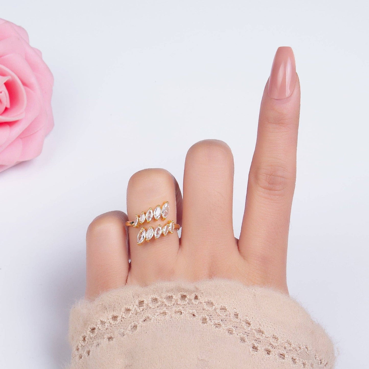 24K Gold Filled Marquise CZ Wrap Claw Ring | O551