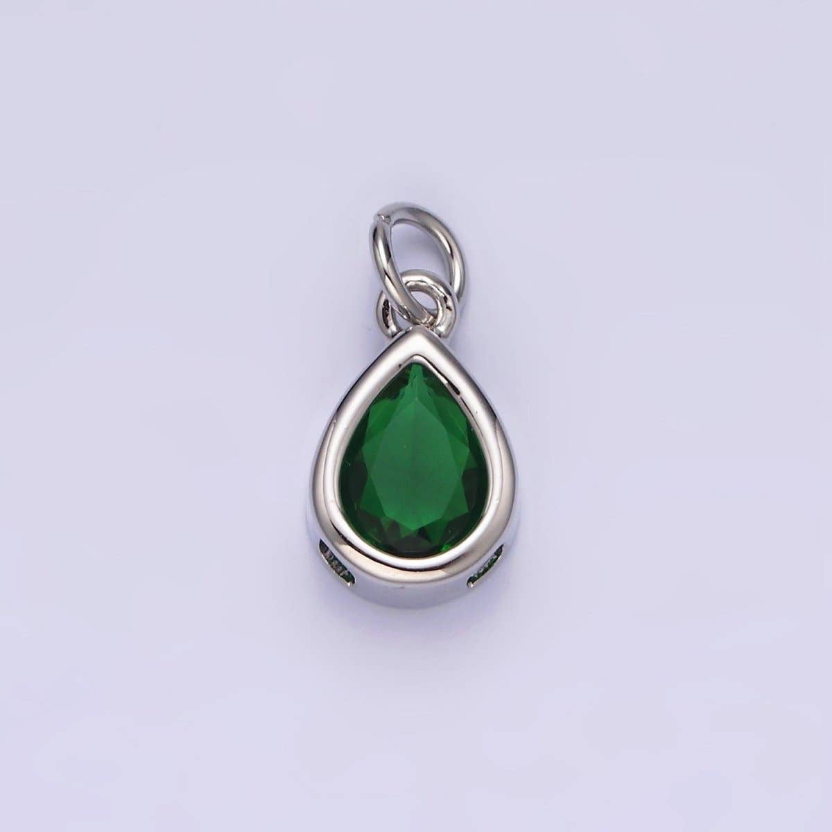 14K Gold Filled 15mm Personalized Birthstone Teardrop Cubic Zirconia CZ Bezel Charm in Silver & Gold | N1624 - N1647