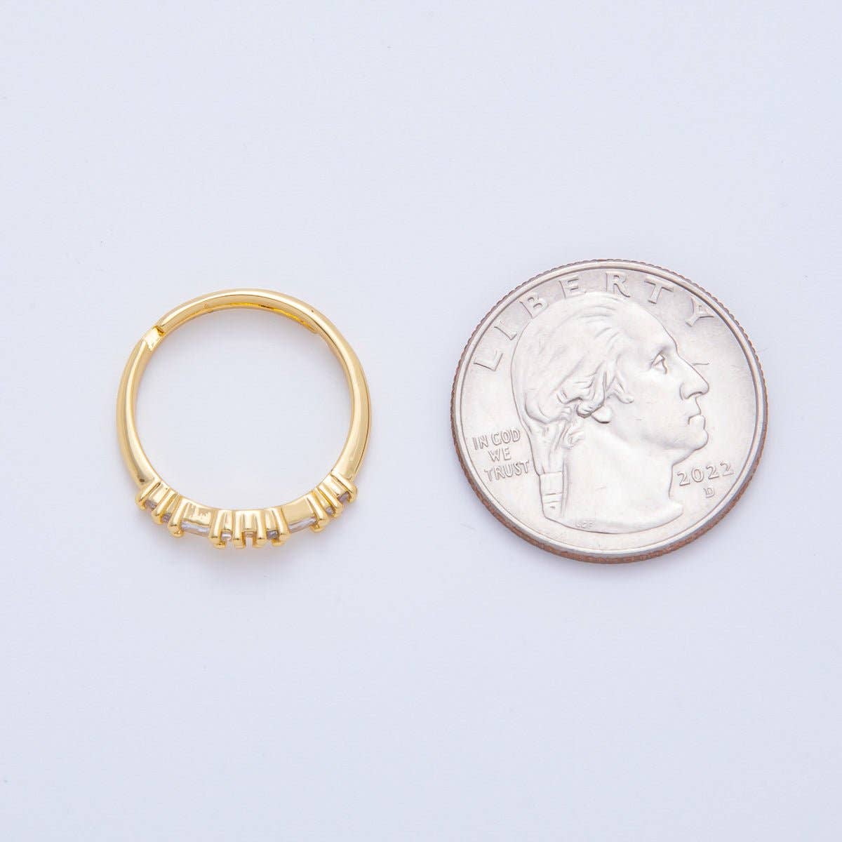18K Gold Filled Dainty Clear, Pink Baguette Lined CZ Cluster Curved Adjustable Ring | O-2189