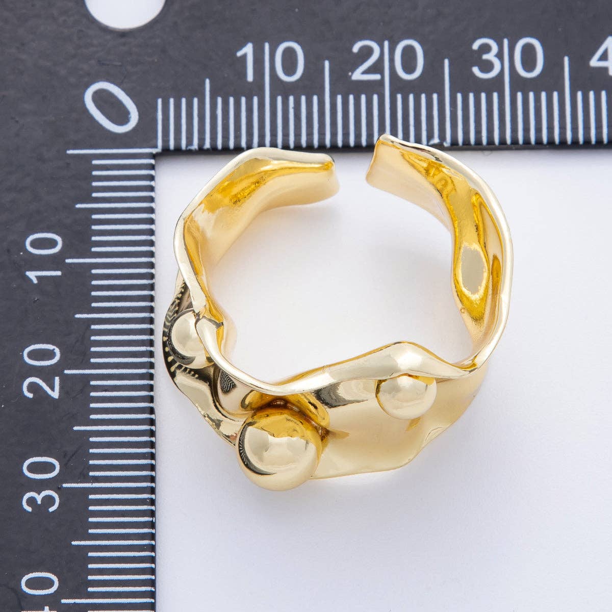 16K Gold Filled Round Ball Hammered Wide Band Ring | Rings-00040