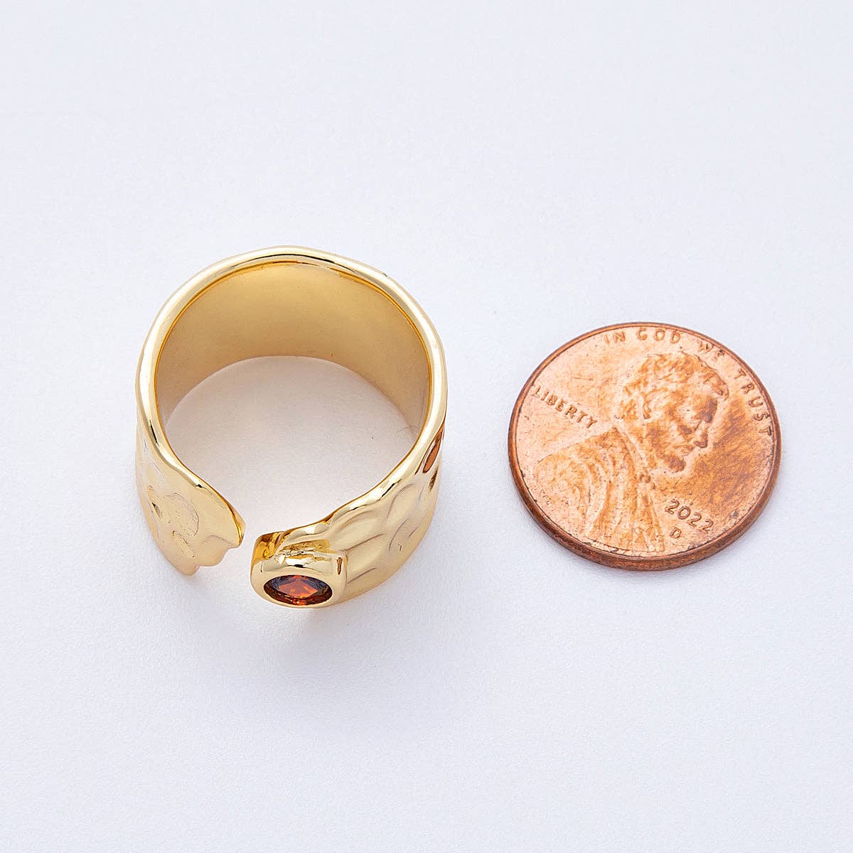 16K Gold Filled Red CZ Hammered Wide Wrap Ring | Rings-00034
