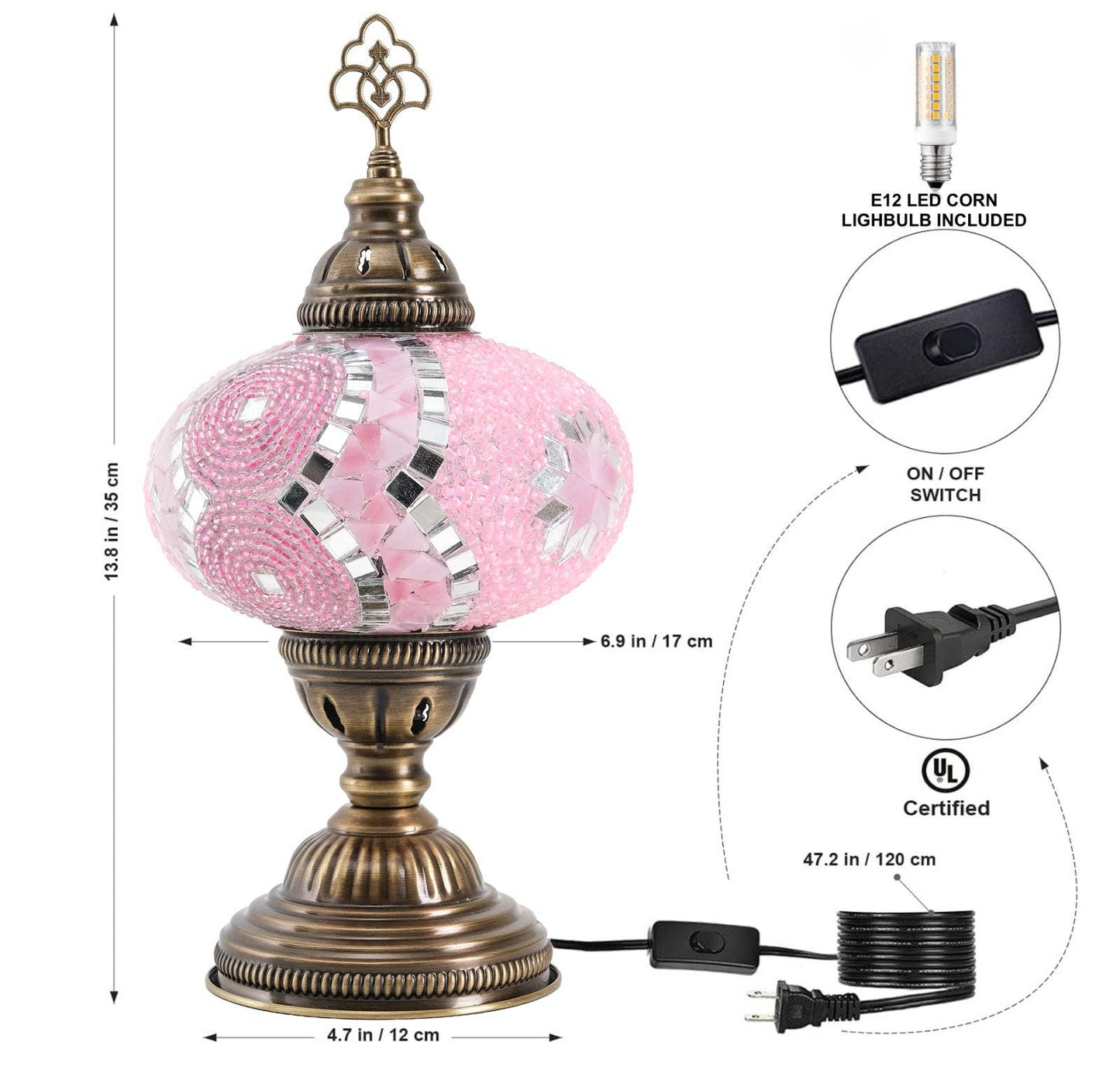 Turkish Mosaic Table Lamp Pink
