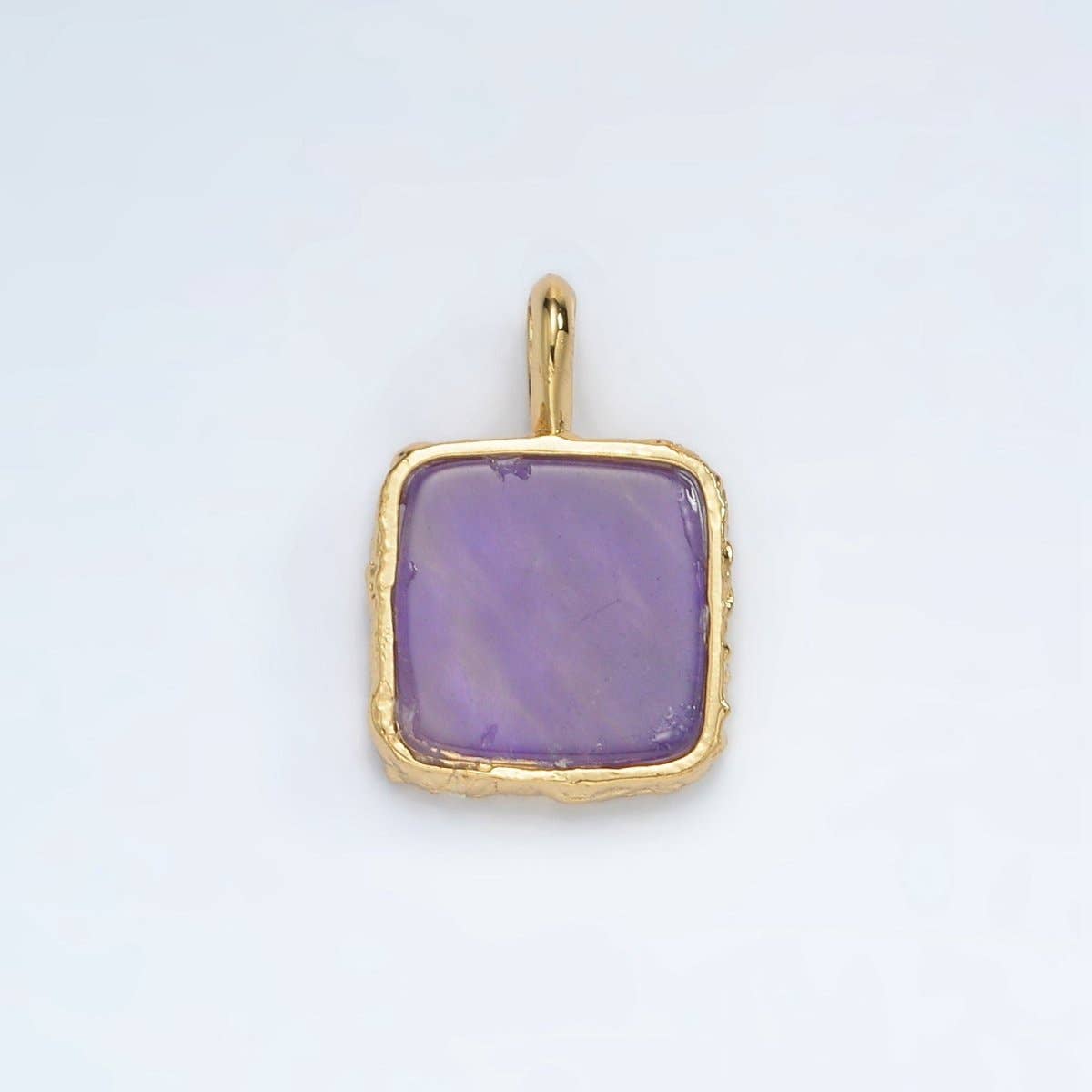 24K Gold Filled 18mm Square Natural Gemstone Foil Pendant | AA1358-AA1364