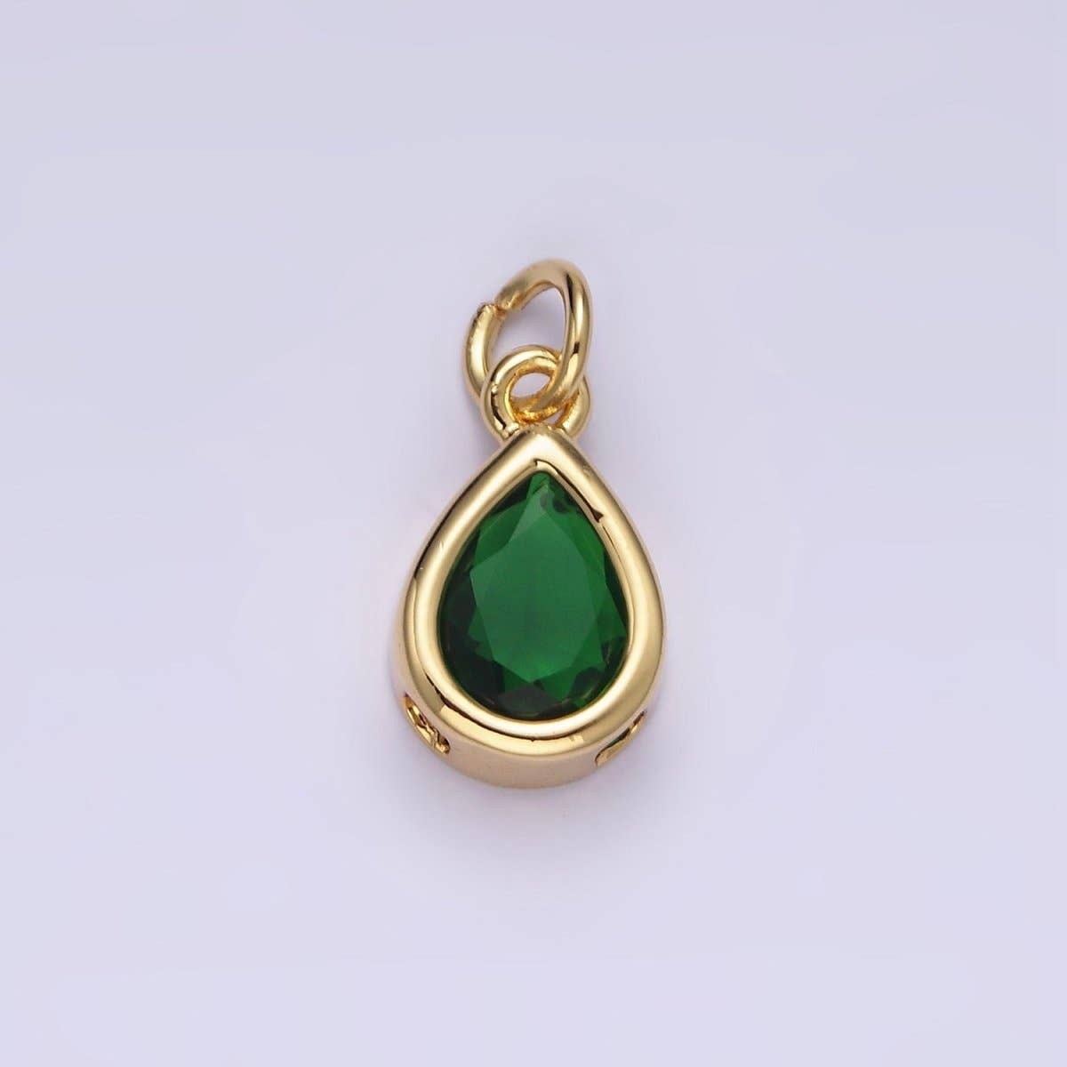 14K Gold Filled 15mm Personalized Birthstone Teardrop Cubic Zirconia CZ Bezel Charm in Silver & Gold | N1624 - N1647