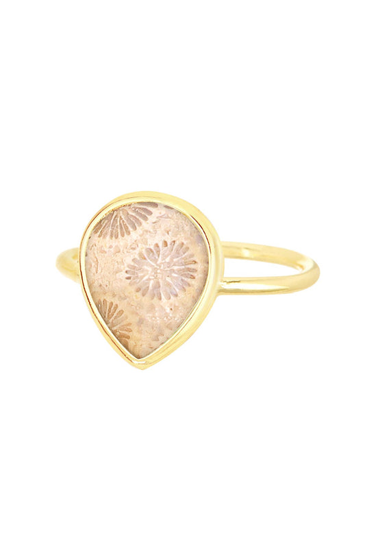 Lily Fossil Teardrop Ring - GF