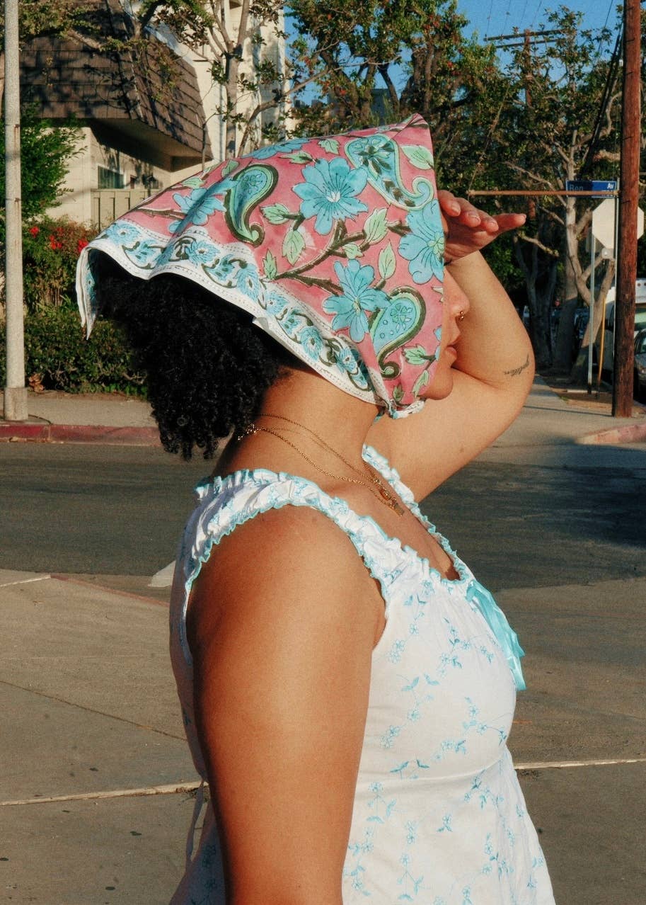 Rose Sky Paisley - Block Printed Cotton Bandana (KK1544)
