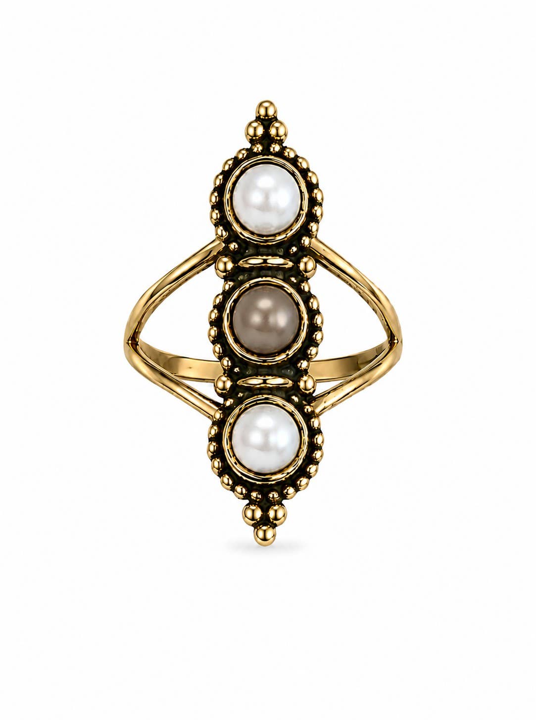 All In Alignment Pearl And Smokey Pearl Brass Ring