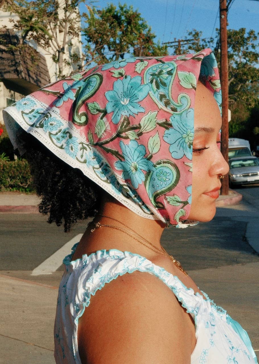 Rose Sky Paisley - Block Printed Cotton Bandana (KK1544)