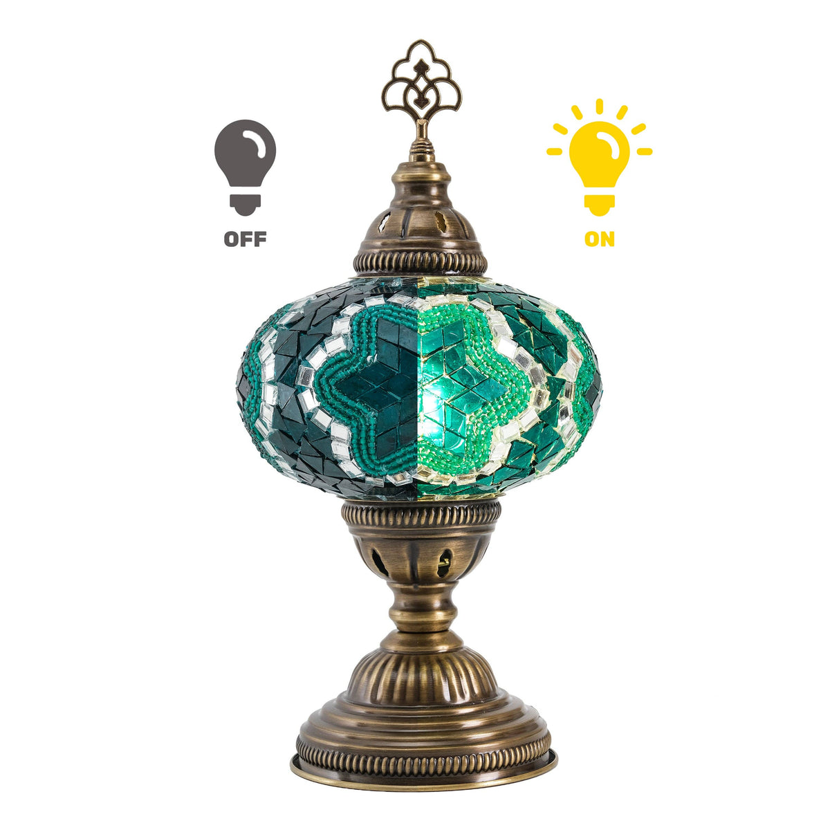 Green Mosaic Table Lamp, Handmade Turkish Accent Light