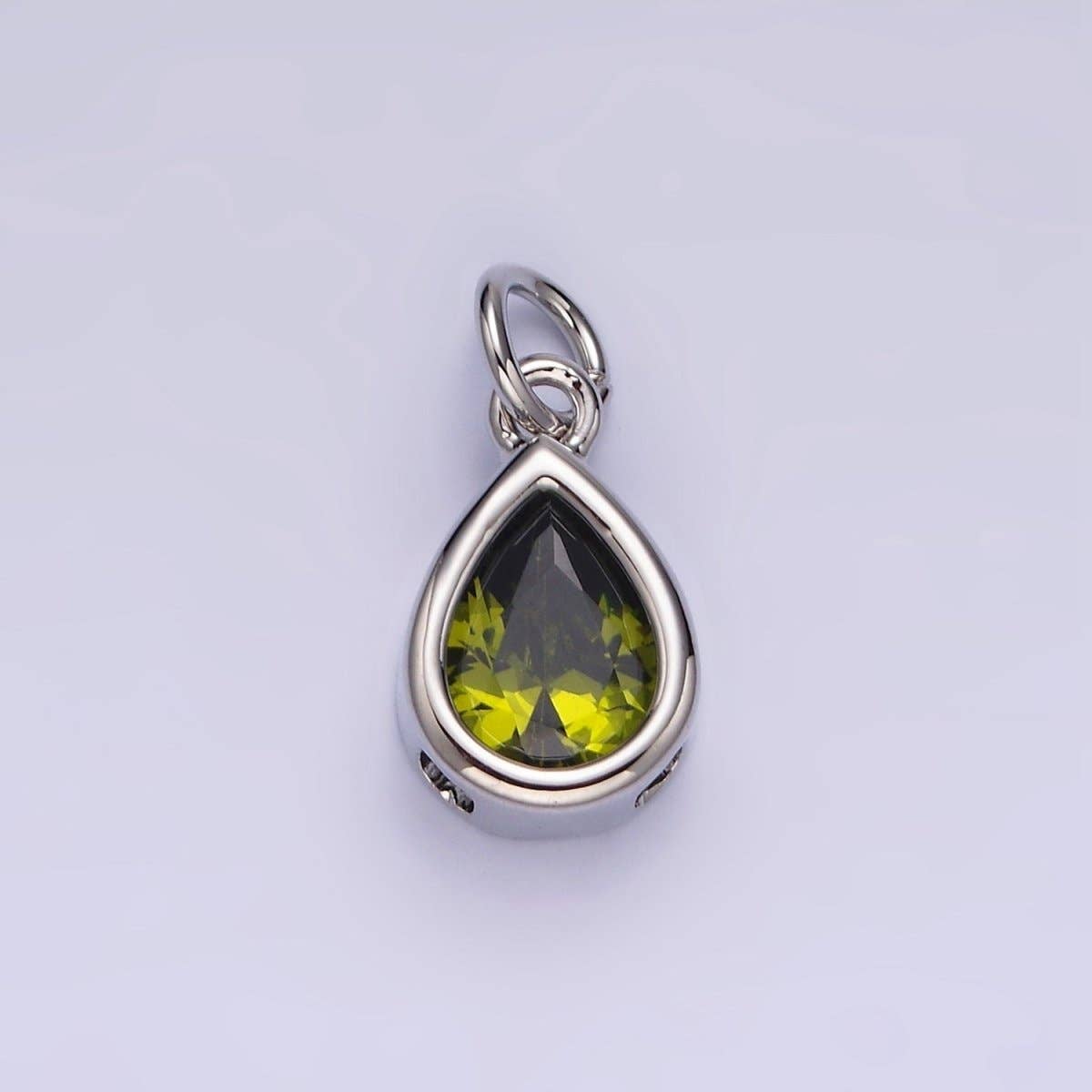 14K Gold Filled 15mm Personalized Birthstone Teardrop Cubic Zirconia CZ Bezel Charm in Silver & Gold | N1624 - N1647