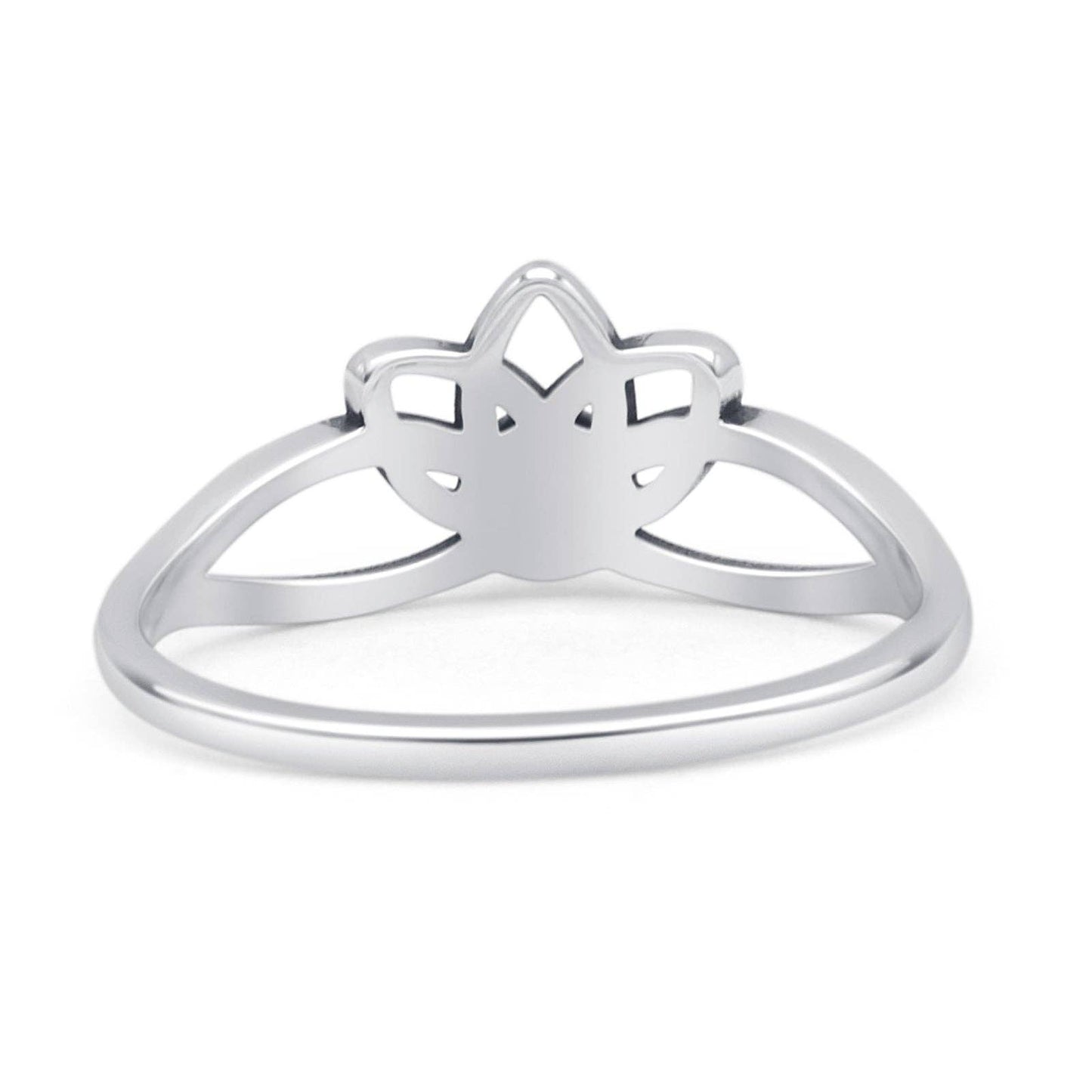Round Moonstone Lotus Ring Oxidized