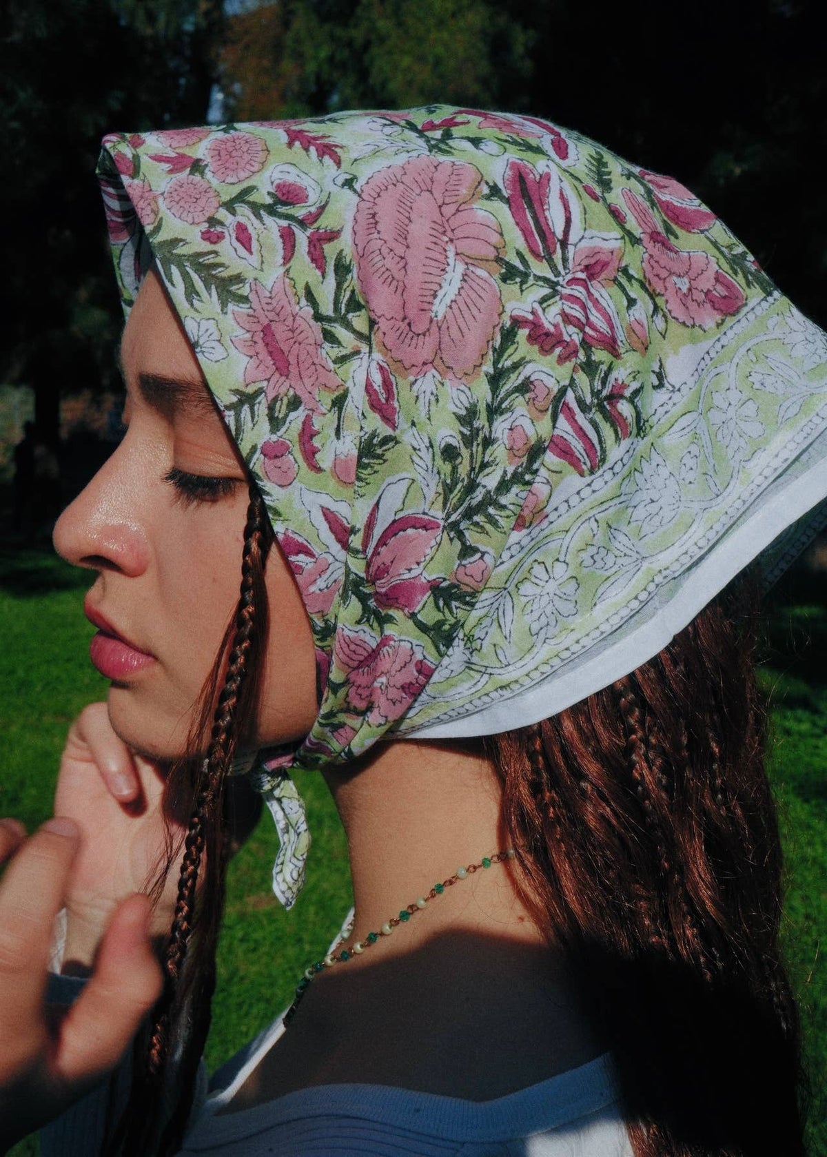 Spring Rose Garden - Block Printed Cotton Bandana (KK1556)