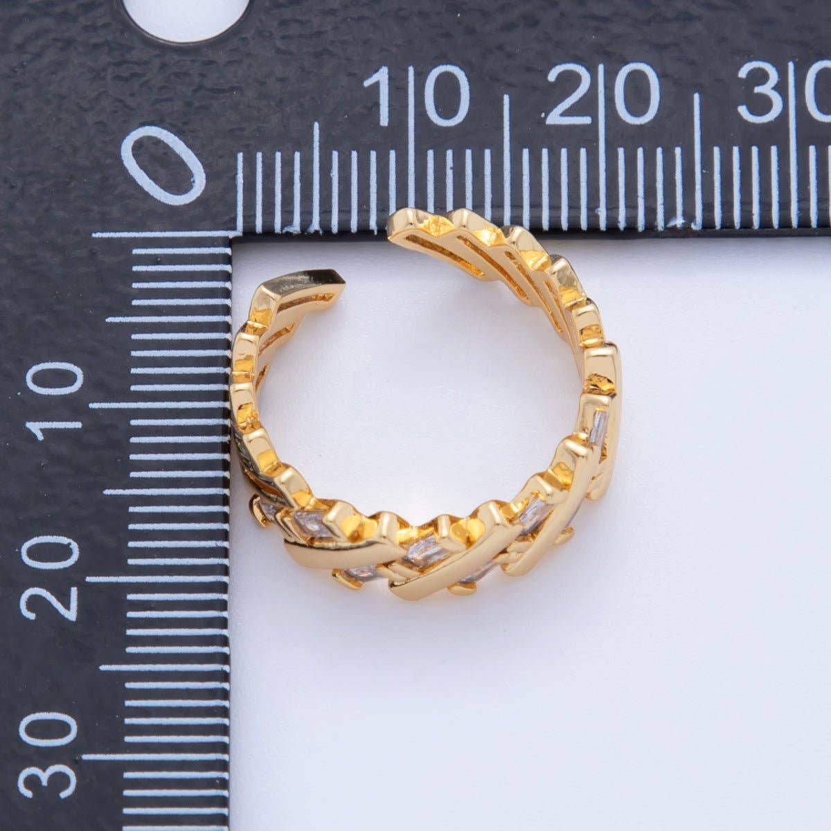 18K Gold Filled Baguette CZ Quilted Woven Ring | O1938