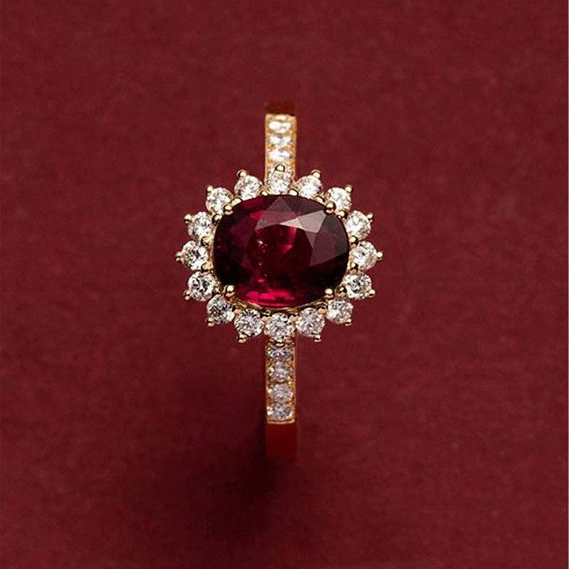 Oval Cut Garnet Flower Statement Ring