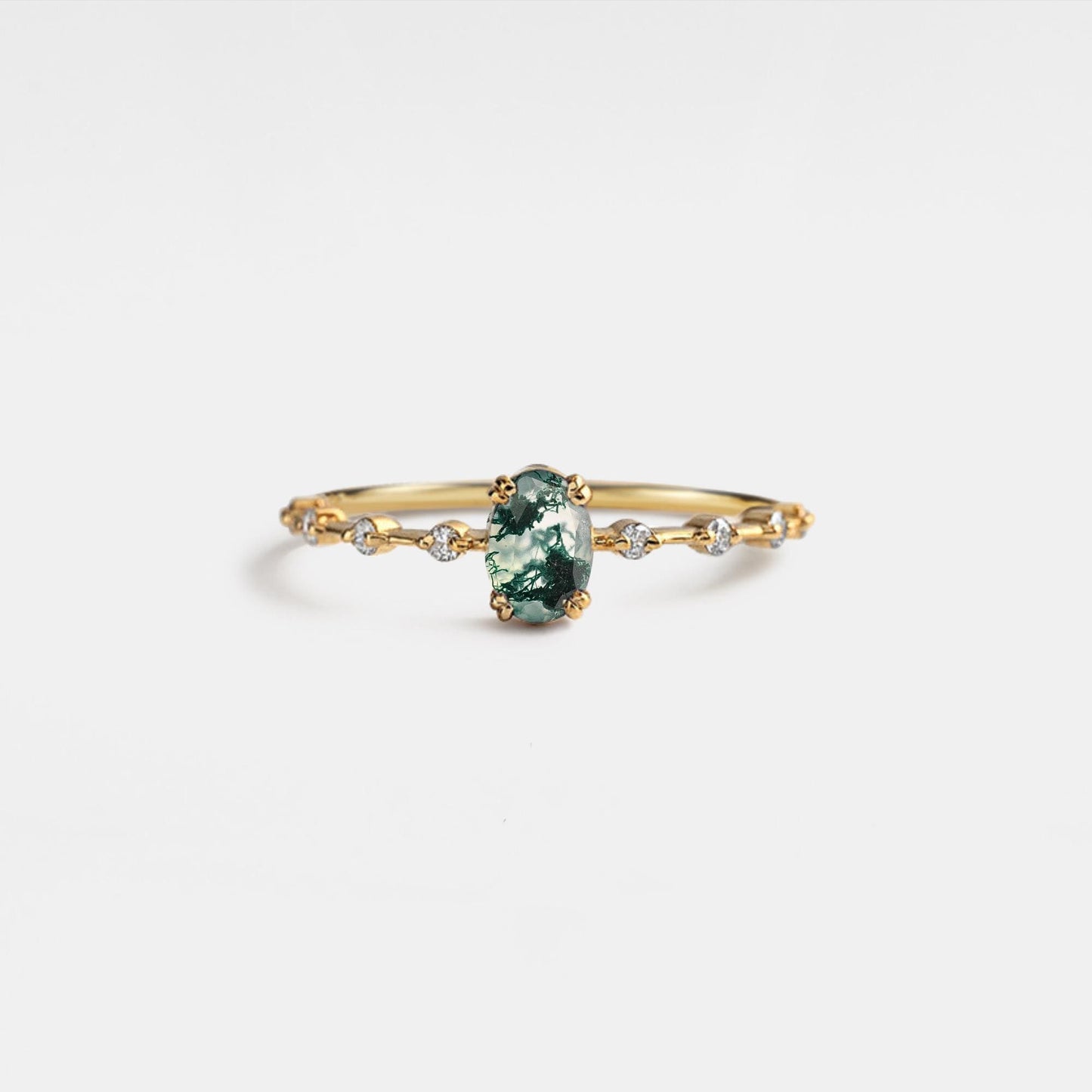 Oval Cut Moss Agate Stacking Ring