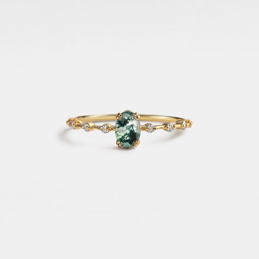 Oval Cut Moss Agate Stacking Ring