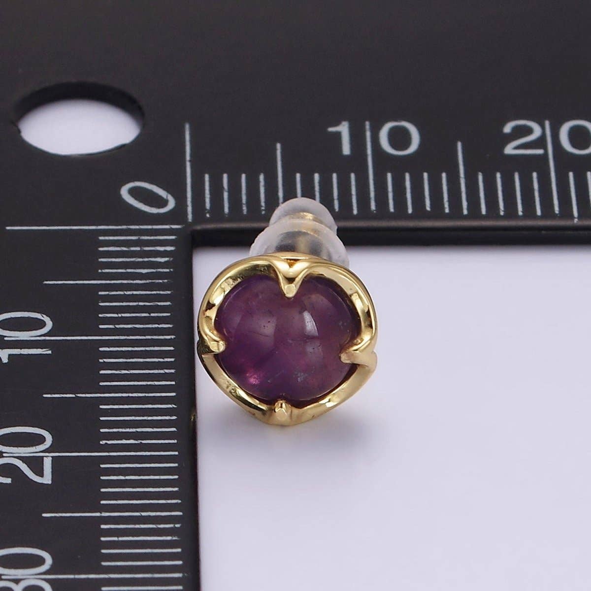 14K Gold Filled Amethyst Claw Bezel Round Stud Earrings | V-261