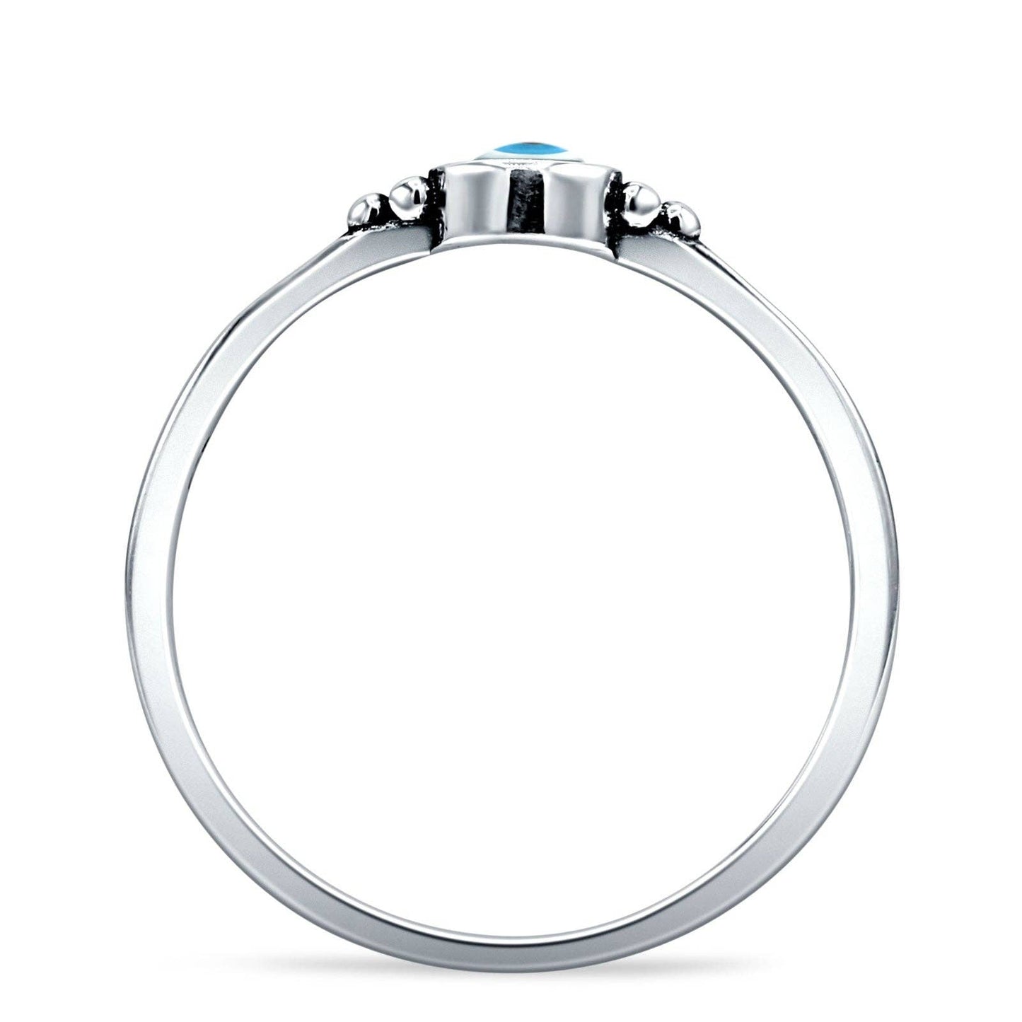 Round Mother Of Pearl Evil Eye Oxidized Ring