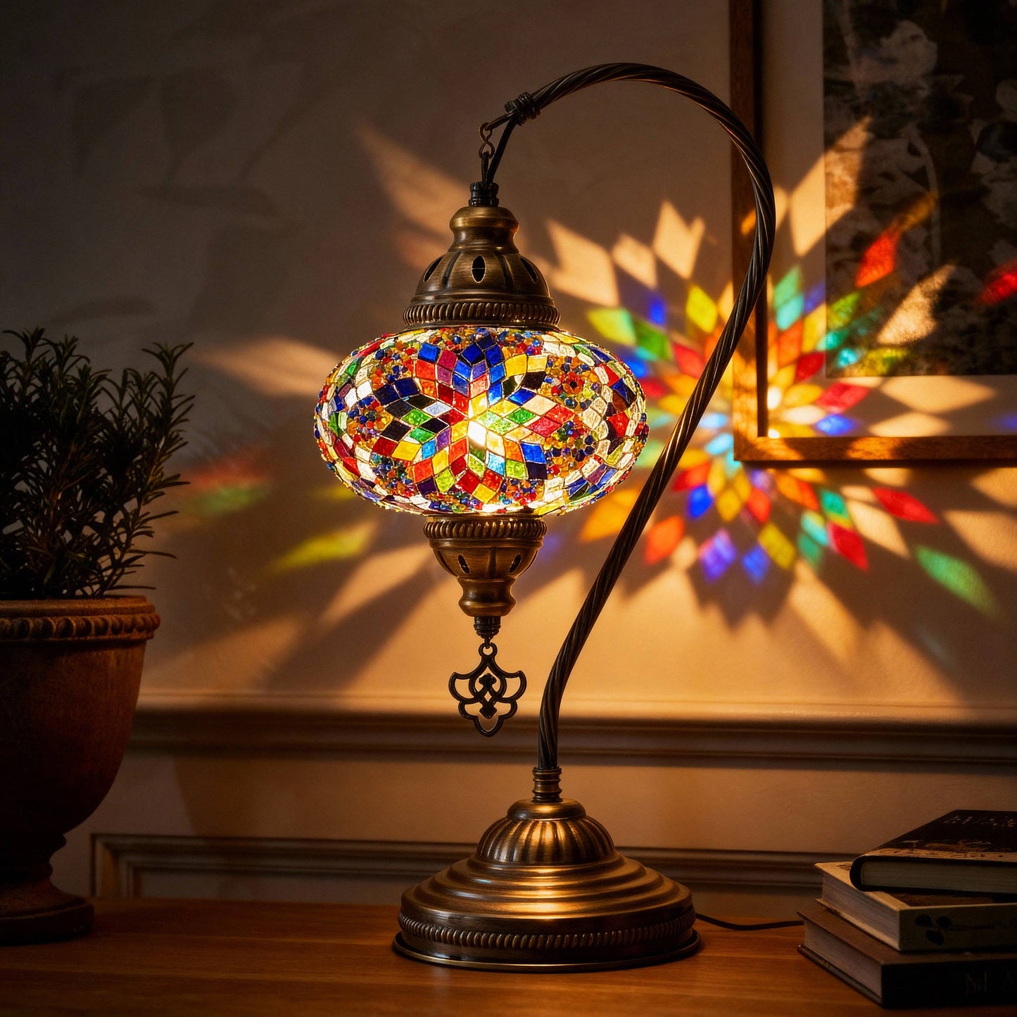 Handmade Turkish Mosaic Swan Table Lamp Multicolor