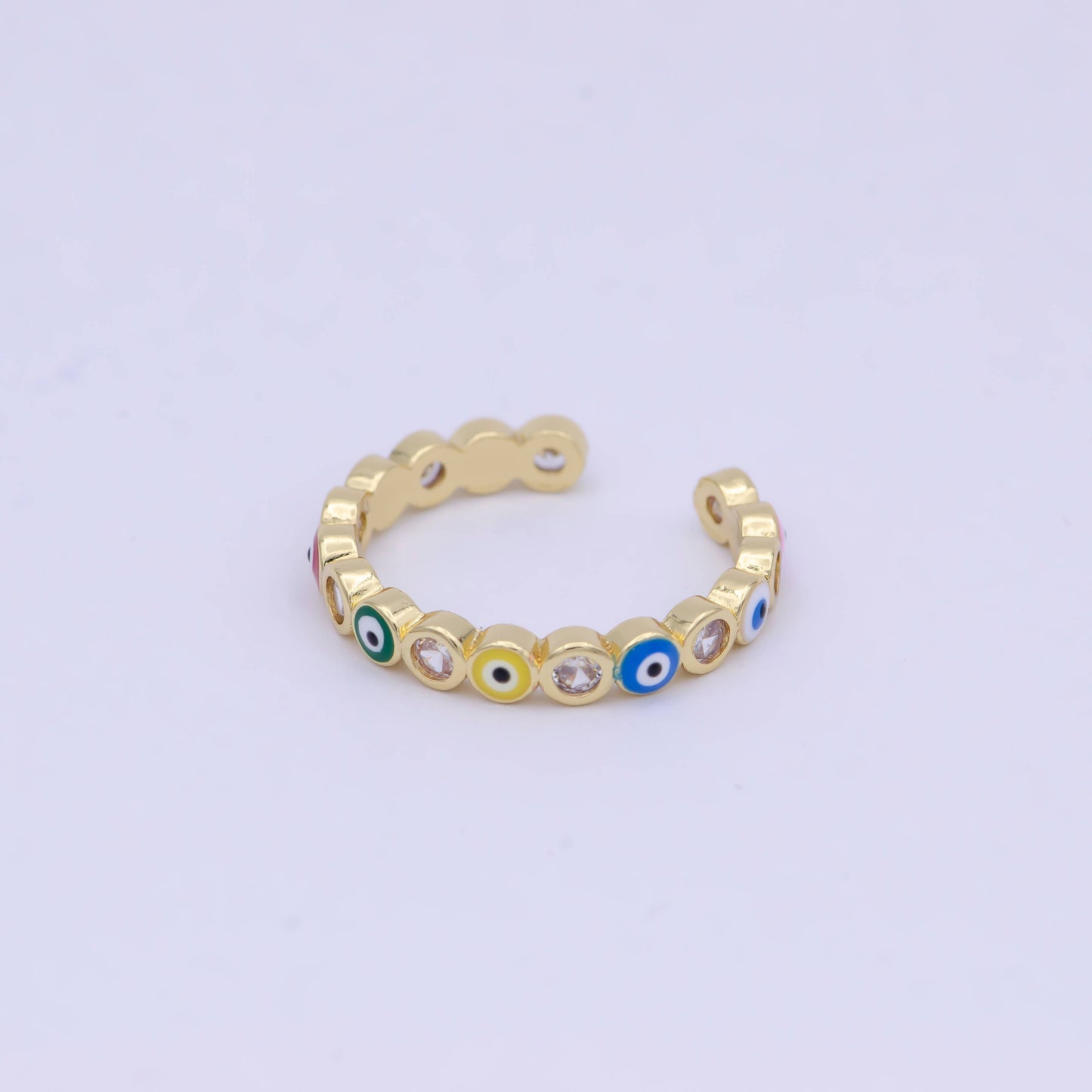 Dainty Red / Blue Gold Filled Evil Eye Ring Open Adjustable
