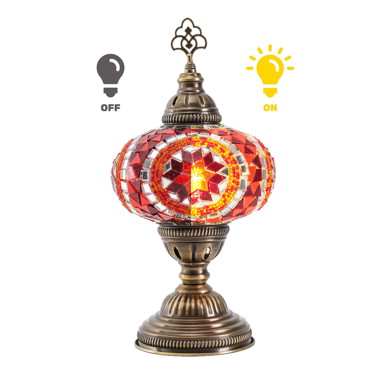 Decorative Table Lamp, Red Orange Turkish Mosaic