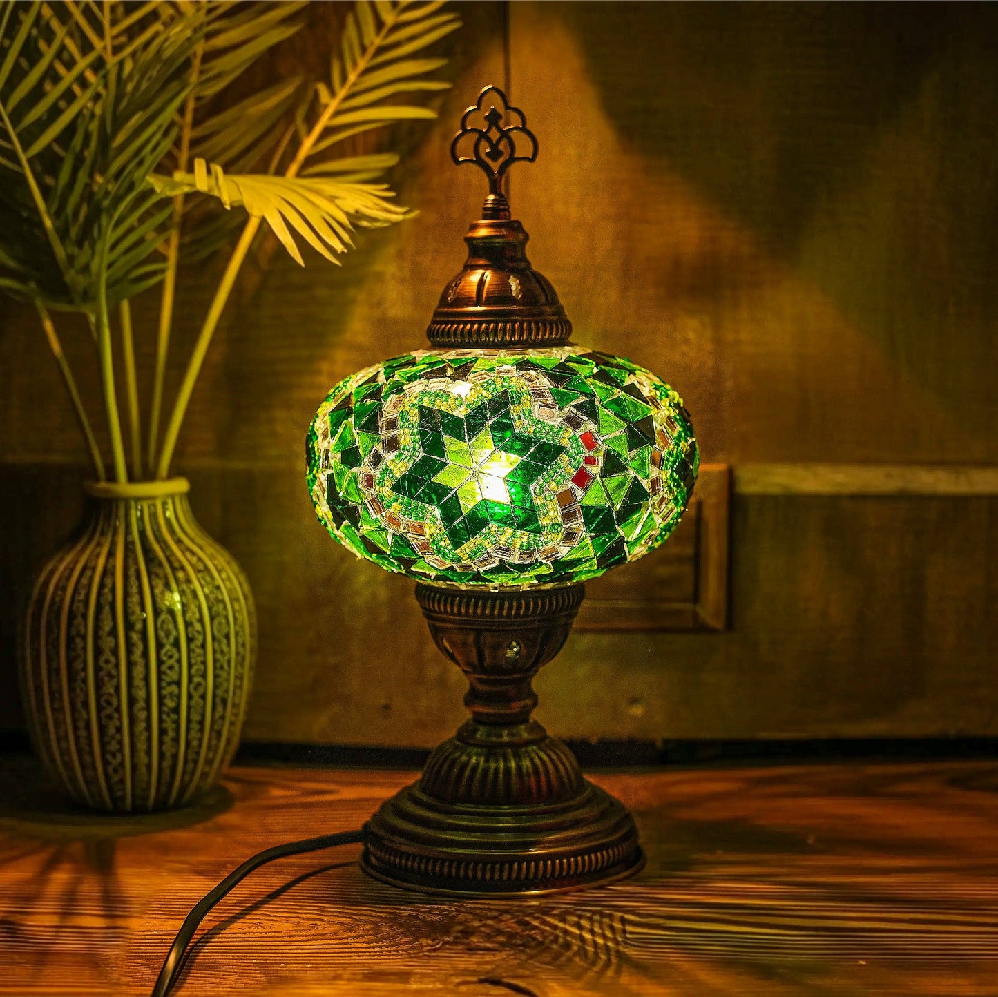 Handmade Turkish Mosaic Table Lamp Green