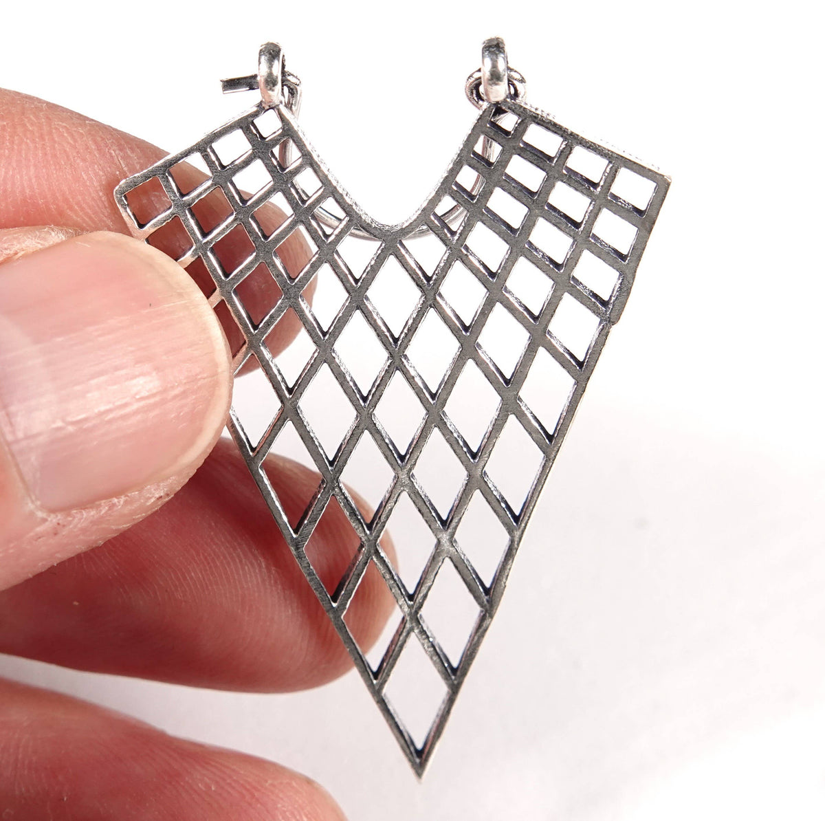 Triangular Mesh Earrings of Golden and Silver Color