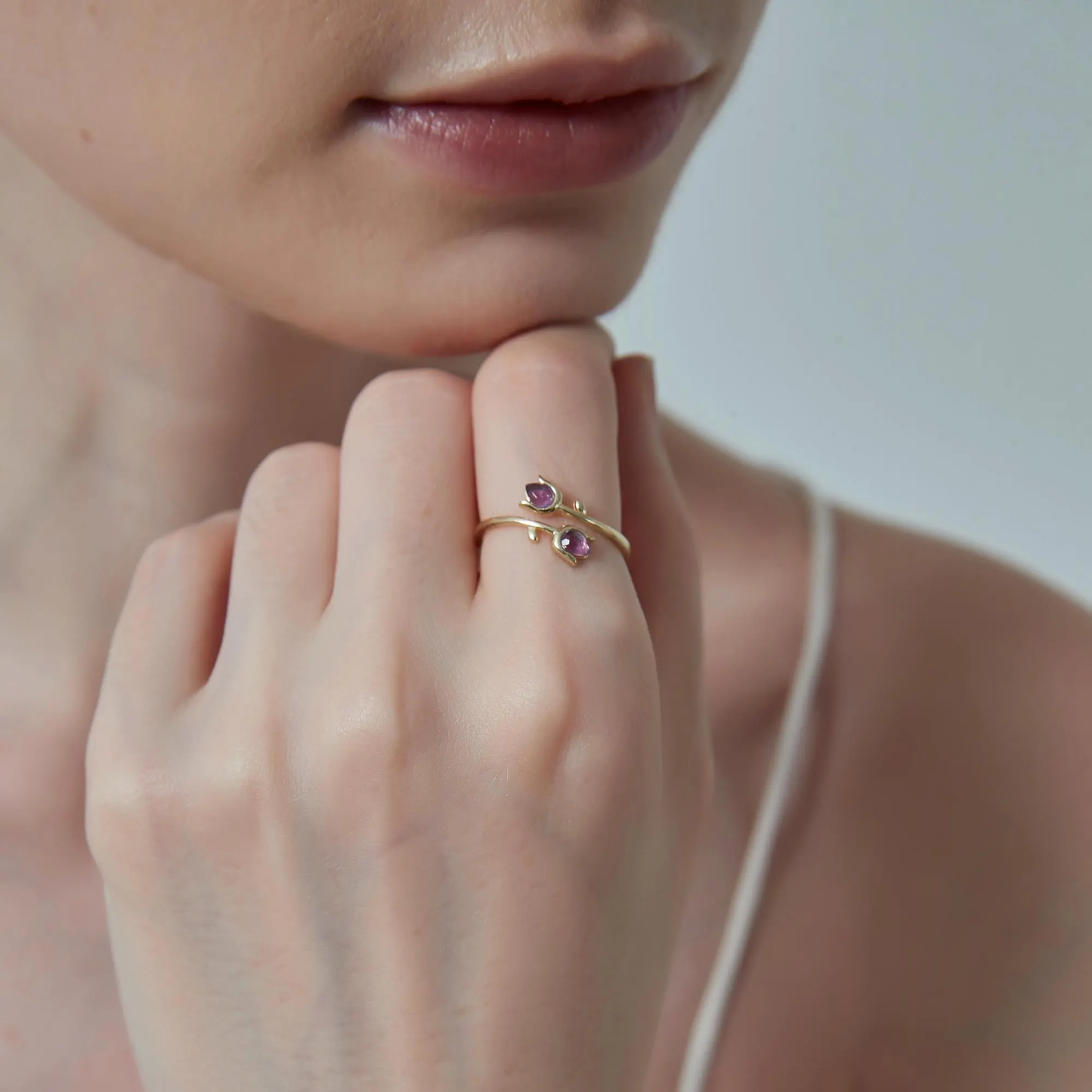 Amethyst Tulip Flower Stacking Ring