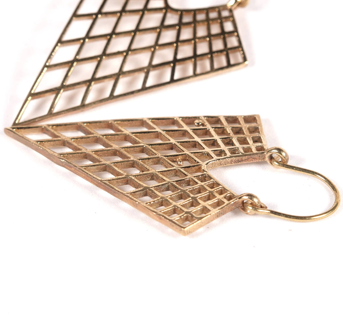 Triangular Mesh Earrings of Golden and Silver Color