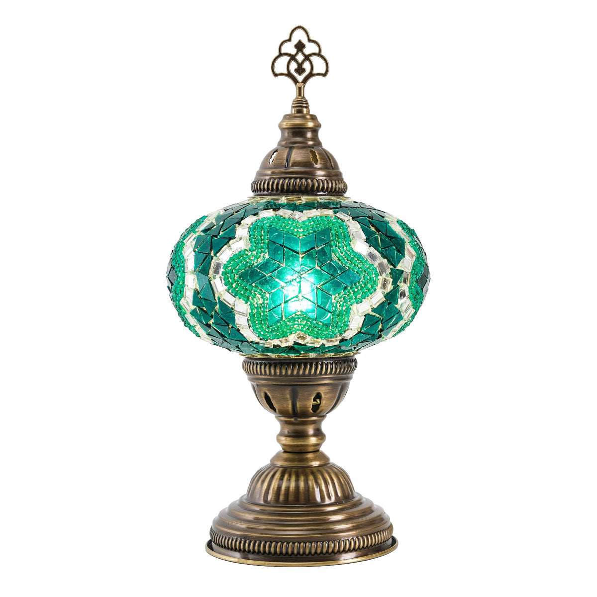 Green Mosaic Table Lamp, Handmade Turkish Accent Light