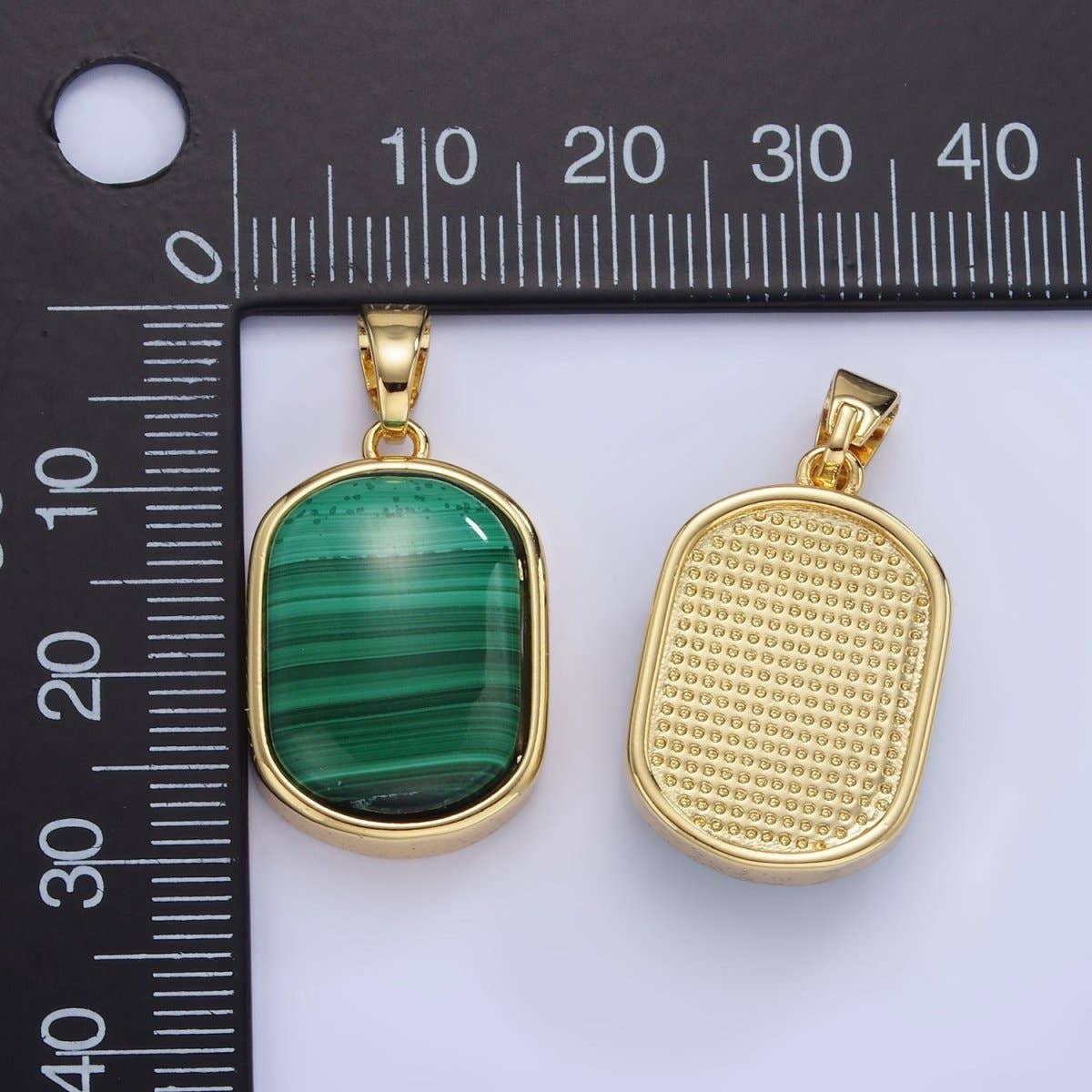 14K Gold Filled 30mm Malachite Gemstone Oblong Bezel Pendant | AA1237