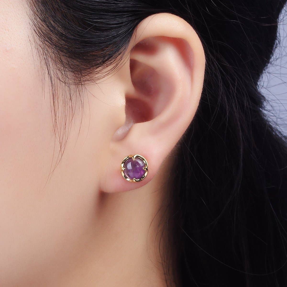 14K Gold Filled Amethyst Claw Bezel Round Stud Earrings | V-261