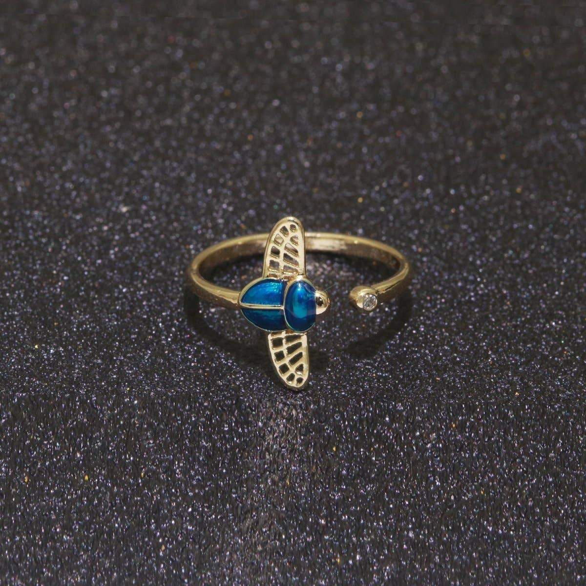 Dainty Bee Ring 18K Gold Filled Ring Open Adjustable Ring Animal Insect Cz Simple Stacking Jewelry O-438