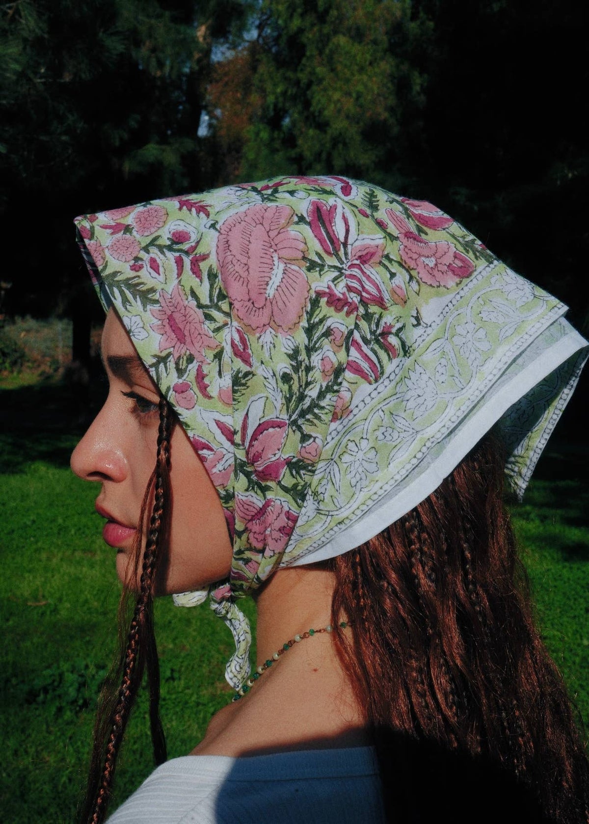Spring Rose Garden - Block Printed Cotton Bandana (KK1556)