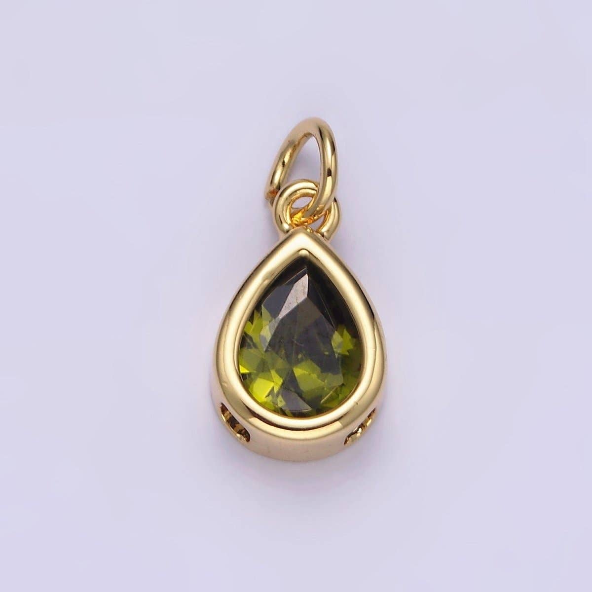 14K Gold Filled 15mm Personalized Birthstone Teardrop Cubic Zirconia CZ Bezel Charm in Silver & Gold | N1624 - N1647